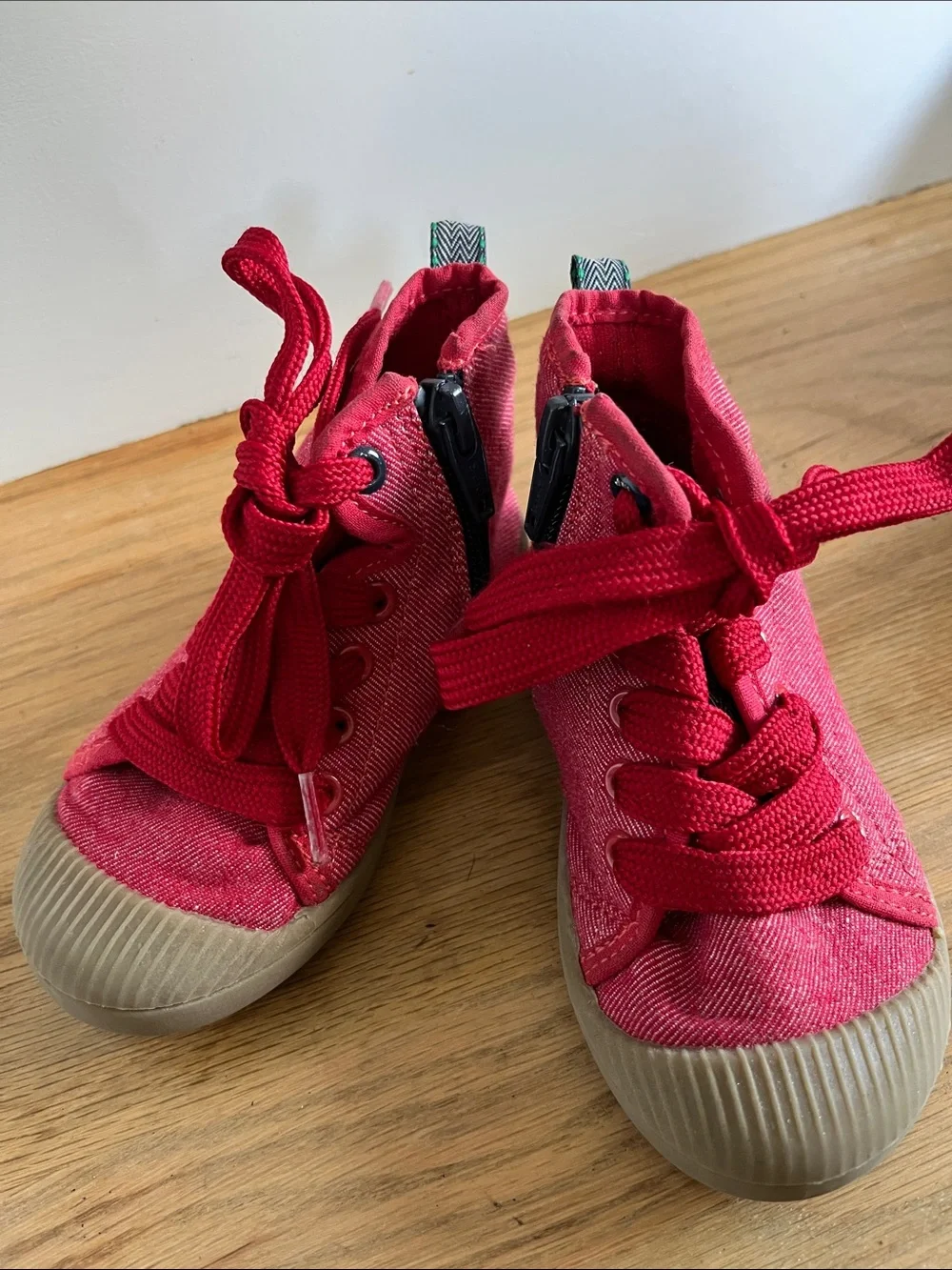 Kids Red High-Top Canvas Sneakers with Rubber Toe